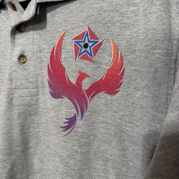 Harriton Men’s Polo Golf Shirt Embroidered Phoenix Firebird Beyblade Size L - Picture 2 of 4